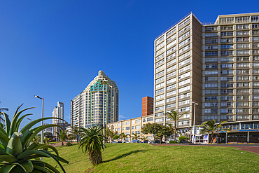 View of hotels and apartments overlooking promenade, Durban, KwaZulu-Natal Province, South Africa, Africa