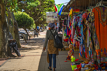 View of colourful souvenirs on promenade, Durban, KwaZulu-Natal Province, South Africa, Africa