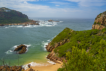 View of the Heads rocky coastline from Featherbed Nature Reserve, Knysna, Garden Route, Western Cape, South Africa, Africa