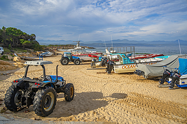 View of boats on Central Beach in Plettenberg Bay, Plettenberg, Garden Route, Western Cape Province, South Africa, Africa