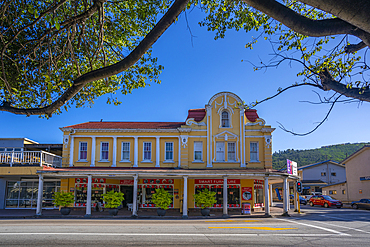 View of colourful architecture, Knysna Central, Knysna, Western Cape, South Africa, Africa