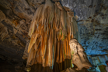 View of stalagmites and stalactites in the interior of Cango Caves, Oudtshoorn, Western Cape, South Africa, Africa