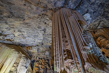 View of stalagmites and stalactites in the interior of Cango Caves, Oudtshoorn, Western Cape, South Africa, Africa