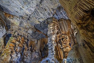 View of stalagmites and stalactites in the interior of Cango Caves, Oudtshoorn, Western Cape, South Africa, Africa