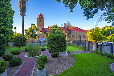 View of C.P Nel Museum from Queen's Hotel garden at sunrise, Oudtshoorn, Western Cape, South Africa, Africa