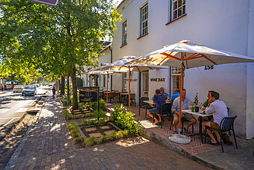 View of alfresco eating at restaurant, Stellenbosch Central, Stellenbosch, Western Cape, South Africa, Africa