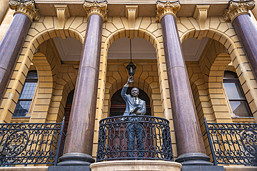 View of Nelson Mandela statue at Cape Town City Hall, Grand Parade, Cape Town, Western Cape, South Africa, Africa