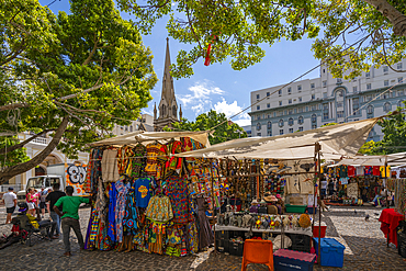 View of colourful souvenir stalls on Greenmarket Square, Cape Town, Western Cape, South Africa, Africa