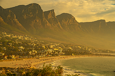 View of The Twelve (12) Apostles, Table Mountain Nature Reserve from Camps Bay, Cape Town, Western Cape, South Africa, Africa