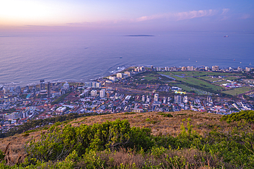 View of Sea Point in Cape Town from Signal Hill at dusk, Cape Town, Western Cape, South Africa, Africa