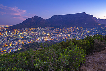 View of Cape Town and Table Mountain from Signal Hill at dusk, Cape Town, Western Cape, South Africa, Africa