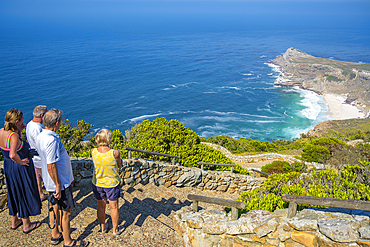 View of Dias Beach from lighthouse, Cape of Good Hope Nature Reserve, Cape Town, Western Cape, South Africa, Africa