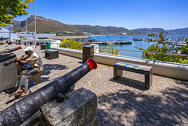 View of cannons overlooking marina in Jubilee Square, Simon's Town, Cape Town, Western Cape, South Africa, Africa