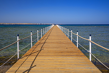 View of pier and Sahl Hasheesh visible in background, Sahl Hasheesh, Hurghada, Red Sea Governorate, Egypt, North Africa, Africa