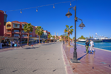 View of colourful shops and bars in Hurghada Marina, Hurghada, Red Sea Governorate, Egypt, North Africa, Africa