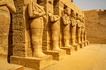 View of statues of Ramses III in Ramesses III Temple at Karnak Temple, Karnak, Thebes, UNESCO World Heritage Site, Egypt, North Africa, Africa