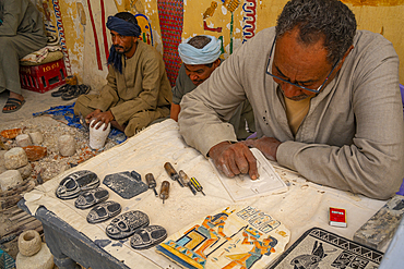 View of stone carving at Morsy Alabaster Factories near Luxor, Luxor, Thebes, Egypt, North Africa, Africa