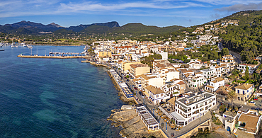 Aerial view of turquoise sea and Port d'Andratx, Majorca, Balearic Islands, Spain, Mediterranean, Europe