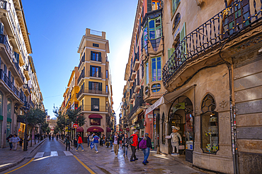 View of Placa del Marques del Palmer, Palma de Mallorca, Majorca, Balearic Islands, Spain, Mediterranean, Europe