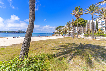 View of beach and hotels in Santa Ponsa, Majorca, Balearic Islands, Spain, Mediterranean, Europe