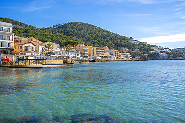 View of hotels and apartments at Port d'Andratx, Majorca, Balearic Islands, Spain, Mediterranean, Europe