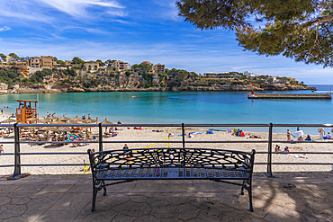 View of Platja de Portocristo beach, Porto Cristo, Majorca, Balearic Islands, Spain, Mediterranean, Europe