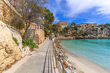 View of Platja de Portocristo beach, Porto Cristo, Majorca, Balearic Islands, Spain, Mediterranean, Europe