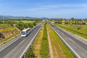 View of road and hills near Inca, Majorca, Balearic Islands, Spain, Mediterranean, Europe