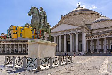 View of Carlo di Borbone statue in Piazza del Plebiscito, historic centre, UNESCO World Heritage Site, Naples, Campania, Italy, Europe