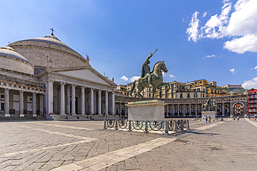 View of Equestre di Ferdinando I statue in Piazza del Plebiscito, historic centre, UNESCO World Heritage Site, Naples, Campania, Italy, Europe