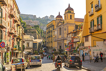 View of Castel Sant'Elmo and architecture on Via Montesanto, Naples, Campania, Italy, Europe