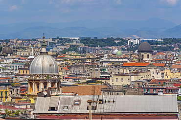 Elevated view of rooftops and church domes of Naples, Naples, Campania, Italy, Europe