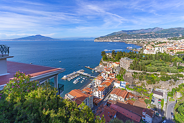 Panoramic view of Sorrento and Mount Vesuvius and Bay of Naples, Sorrento, Campania, Italy, Mediterranean, Europe