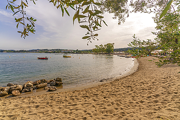 View of Dassia Beach and Ionian Sea, Dassia, Corfu, Ionian Sea, Greek Islands, Greece, Europe