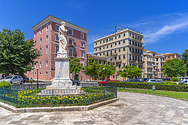 View of Ioannis Kapodistrias Statue in Corfu Town, Corfu, Ionian Sea, Greek Islands, Greece, Europe