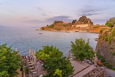 View of Old Fortress of Corfu during golden hour, UNESCO World Heritage Site, Corfu Town, Corfu, Ionian Sea, Greek Islands, Greece, Europe