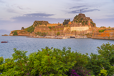 View of Old Fortress of Corfu during golden hour, UNESCO World Heritage Site, Corfu Town, Corfu, Ionian Sea, Greek Islands, Greece, Europe