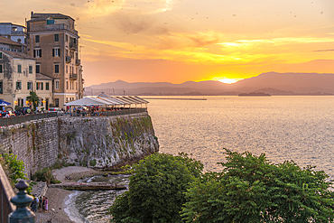 View of Corfu Town and Ionian Sea during golden hour, Corfu Town, Corfu, Ionian Sea, Greek Islands, Greece, Europe