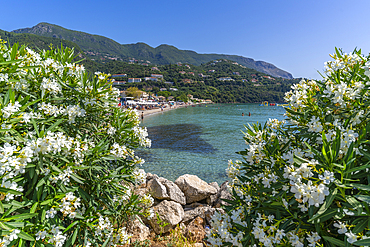 View of Ionian Sea and Ipsos Beach at Ipsos, Ipsos, Corfu, Ionian Sea, Greek Islands, Greece, Europe