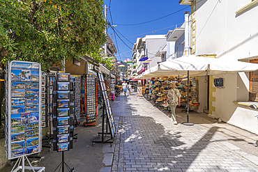 View of shops and cafes in Thassos Town, Thassos, Aegean Sea, Greek Islands, Greece, Europe