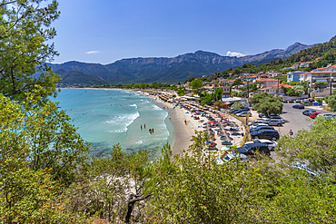 View of Golden Beach at Chrysi Ammoudia, Thassos, Aegean Sea, Greek Islands, Greece, Europe