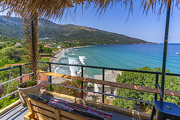 View of sea and beach at Koinyra, Thassos, Aegean Sea, Greek Islands, Greece, Europe