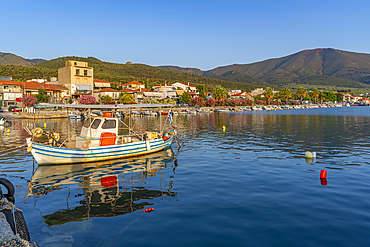 View of boats in the harbour at Skala Kallirachis, Skala Kallirachis, Thassos, Aegean Sea, Greek Islands, Greece, Europe