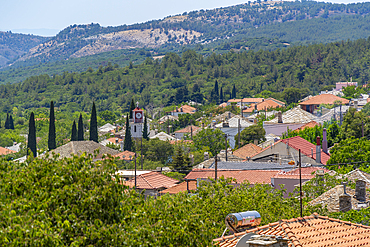 View of Theologos village from elevated position, Theologos, Thassos, Aegean Sea, Greek Islands, Greece, Europe