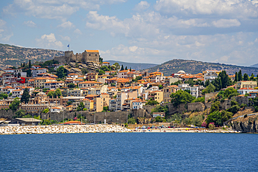 View of Kavala from ferry, Dimos Kavalas, Eastern Macedonia and Thrace, Gulf of Thasos, Gulf of Kavala, Thracian Sea, Greece, Europe