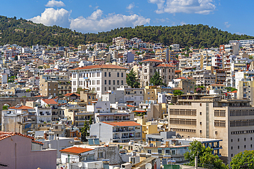 View of city of Kavala, Dimos Kavalas, Eastern Macedonia and Thrace, Gulf of Thasos, Gulf of Kavala, Thracian Sea, Greece, Europe