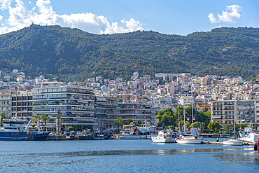 View of city from Port of Kavala, Dimos Kavalas, Eastern Macedonia and Thrace, Gulf of Thasos, Gulf of Kavala, Thracian Sea, Greece, Europe