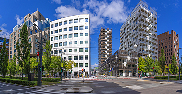 View of contemporary architecture in the Barcode area on a sunny day, Oslo, Norway, Scandinavia, Europe