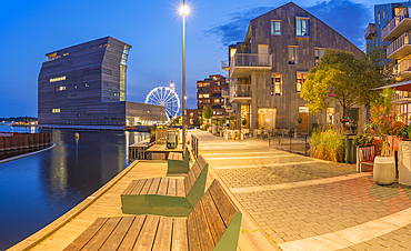 View of the Munch Museum from Bispekaia at dusk, Oslo, Norway, Scandinavia, Europe