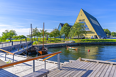 View of The Fram Museum and wooden boats, Bygdoynesveien, Oslo, Norway, Scandinavia, Europe